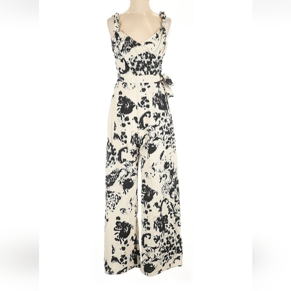 entro Pants - Entro Monochrome Patterned Jumpsuit Ivory & Black EUC